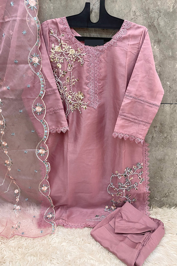 Baby Pink Stitched Moti Work Heavy Organza Pakistani Tunic Style With Lovely Dupatta Work