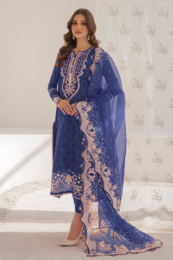 Premium Cotton Pakistani Salwar Kameez Navy Blue With Attractive Imp.Silk Chex Dupatta