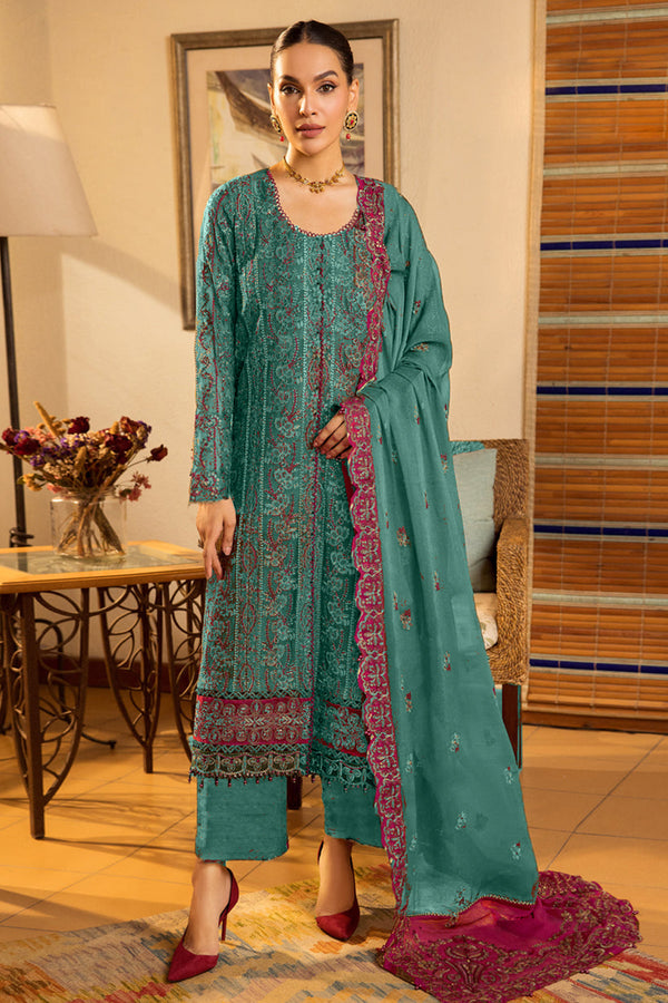 Mint Green Georgette Pakistani Salwar Kameez With Beautiful Patchwork Dupatta