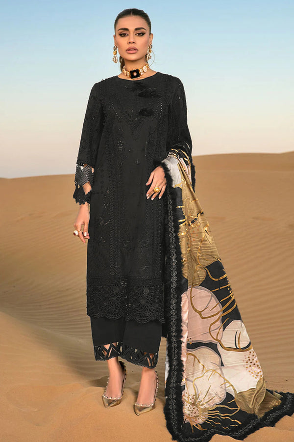 Pakistani Salwar Kameez Straight Cut Heavy Rayon Black With Cotton Printed Dupatta