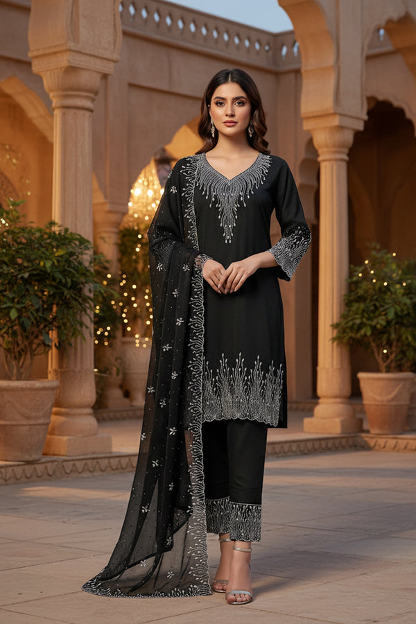 Latest Black Readymade Pakistani Salwar Kameez Georgette With Georgette Dupatta