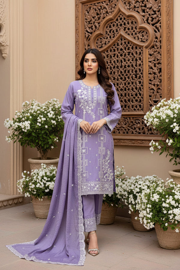 Readymade Pakistani Chiffon Tunic Light Lavender Salwar Kameez With Pearl Work Chiffon Dupatta