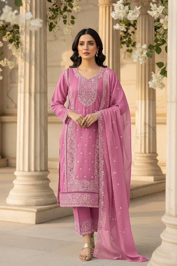 Readymade Heavy Chiffon Dusty Pink Pakistani Salwar Kameez With Chiffon Dupatta