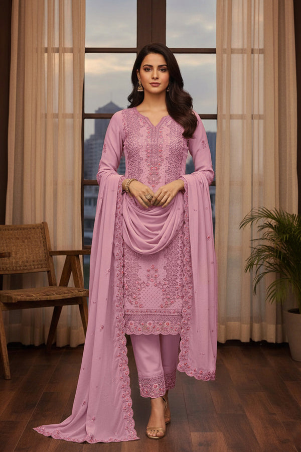 Readymade Pakistani Embroidered Salwar Kameez Baby Pink Georgette With Premium Dupatta
