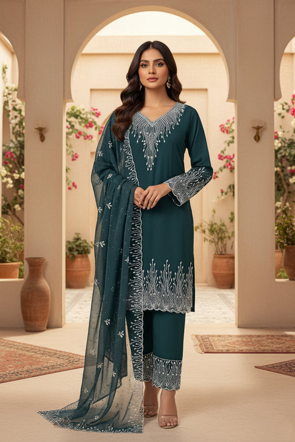 Latest Blue Readymade Pakistani Salwar Kameez Georgette With Georgette Dupatta