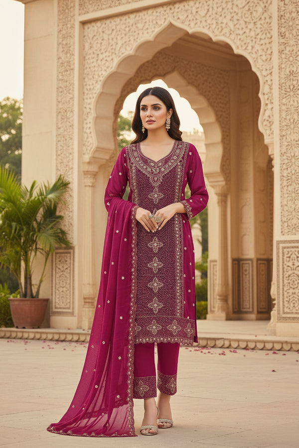 Readymade Wedding Special Red Georgette Pakistani Salwar Kameez With Georgette Dupatta