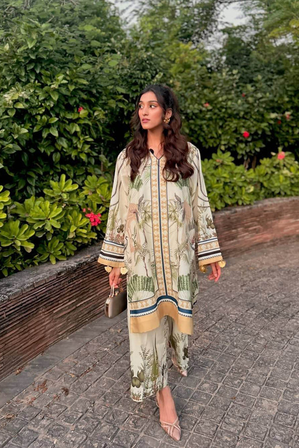 Designer Women White & Multi Printed Rayon Satin Pakistani Co-Ord Palazzo Set