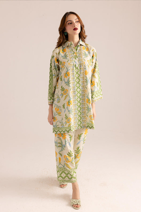 Comfortable Festive Wear Pista Floral Printed Pakistani Palazzo Co-Ord Set for Women