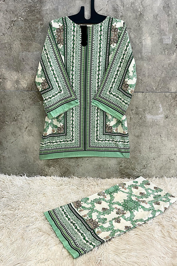 Ready To Wear Rayon Satin Pista Multi Printed Pakistani  Co-Ord Palazzo Set