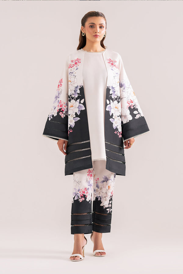 White & Black Premium Printed Pakistani Rayon Satin Co-Ord Palazzo Set-Readymade