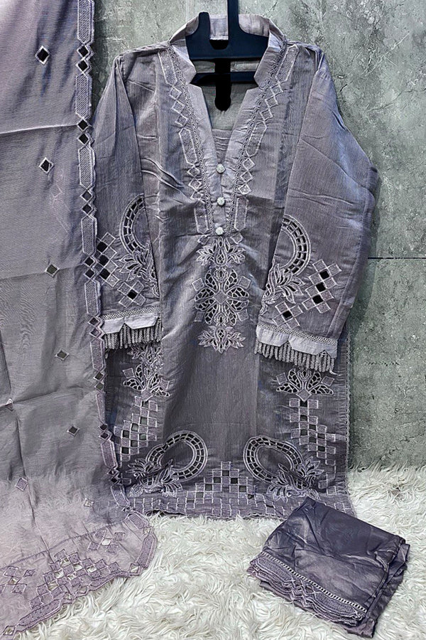 Readymade Organza Pakistani Deep Purple Salwar Kameez Embroidered With Premium Dupatta