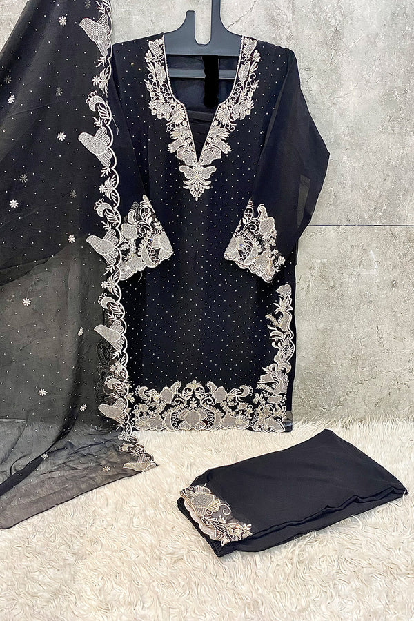 Ready To Wear Pakistani Salwar Kameez Festive Wear Black Georgette With Georgette Dupatta