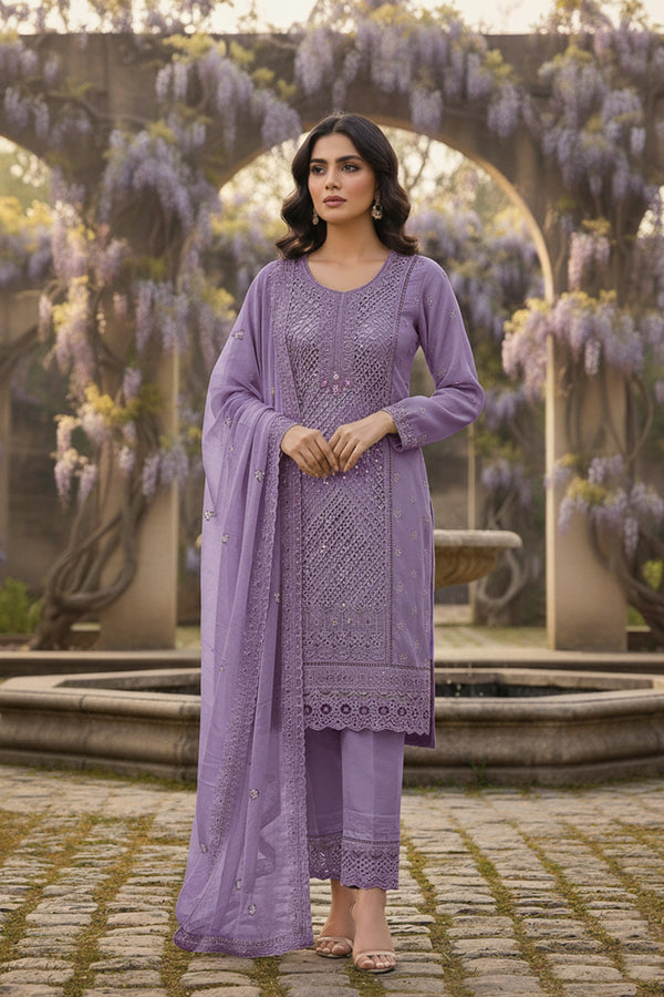 Latest Readymade Lavender Color Heavy Chiffon Handwork Pakistani Salwar Kameez for Women