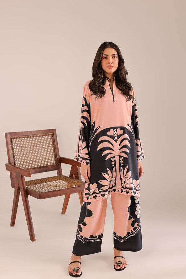Festive Wear Peach and Black Contrast Print Pakistani Palazzo Co-Ord Set