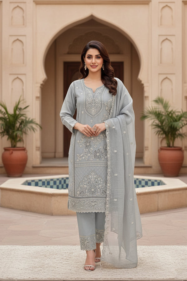 Full Stitched Pakistani Tunic Style Light Purple Salwar Kameez Heavy Chiffon With Dupatta