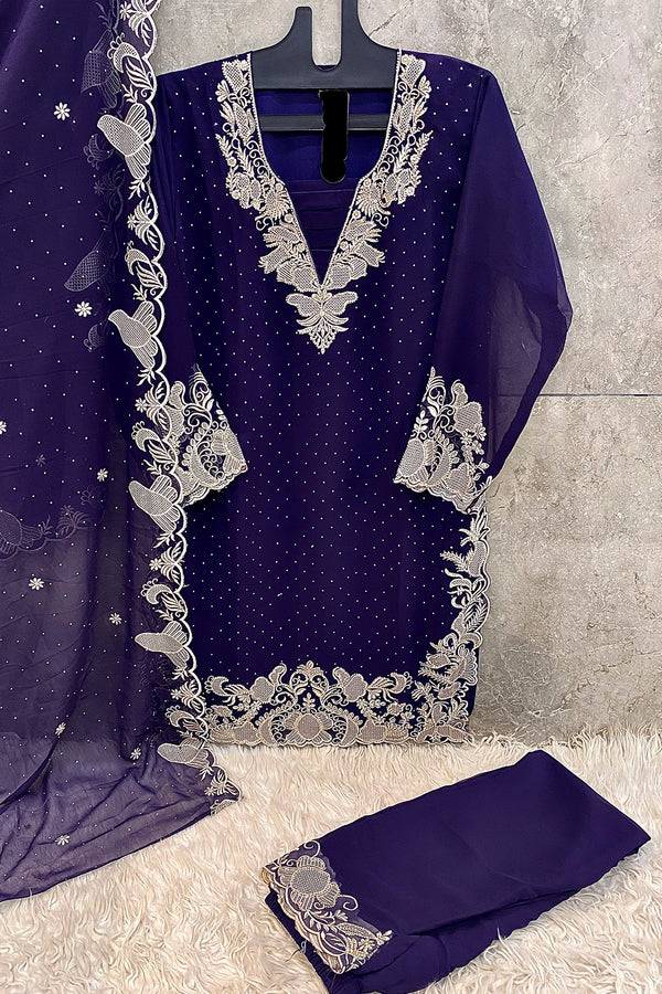 Ready To Wear Pakistani Salwar Kameez Festive Wear Navy Blue Georgette With Georgette Dupatta