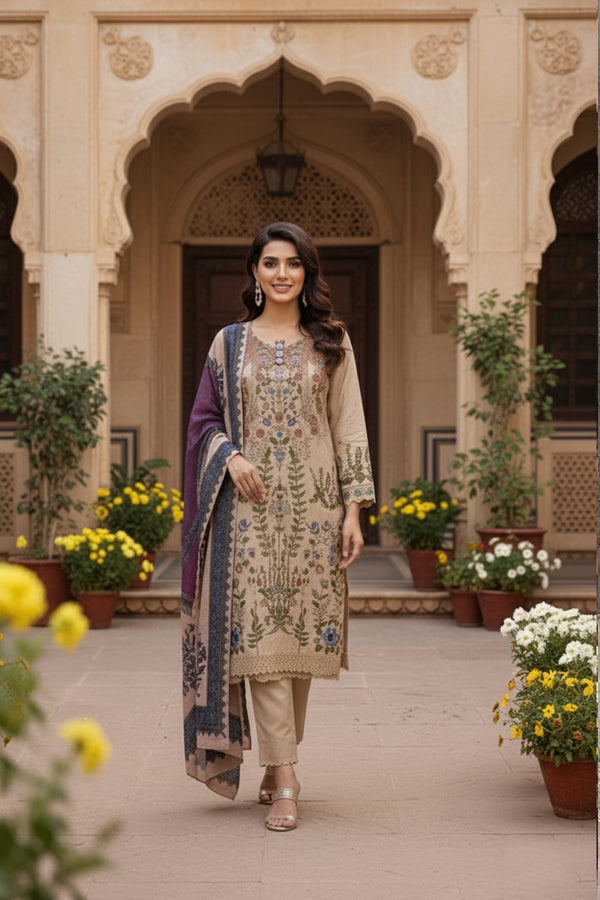 Luxury Rayon Collection Coco Embroidered Pakistani Salwar Kameez With Cotton Printed Dupatta