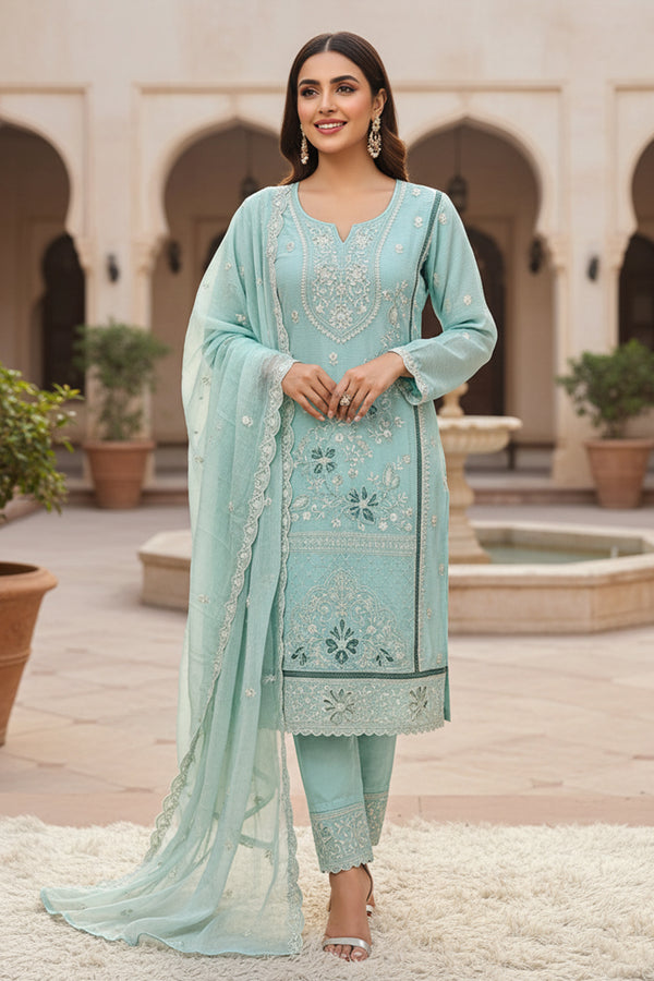 Full Stitched Pakistani Tunic Style Sea Green Salwar Kameez Heavy Chiffon With Dupatta