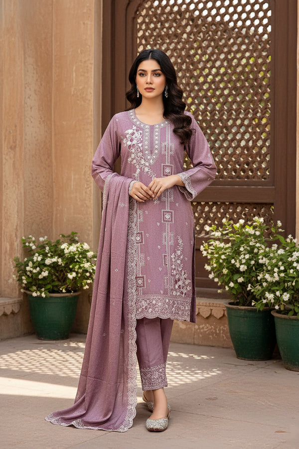 Readymade Pakistani Chiffon Tunic Light Purple Salwar Kameez With Pearl Work Chiffon Dupatta