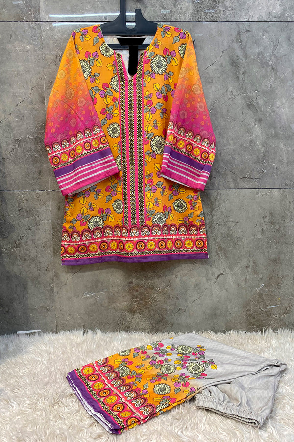 Readymade Designer Mustard Kurti & Palazzo Set – Daily Wear Floral Printed Outfit