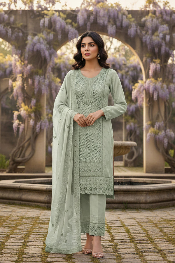 Latest Readymade Pista Color Heavy Chiffon Handwork Pakistani Salwar Kameez for Women
