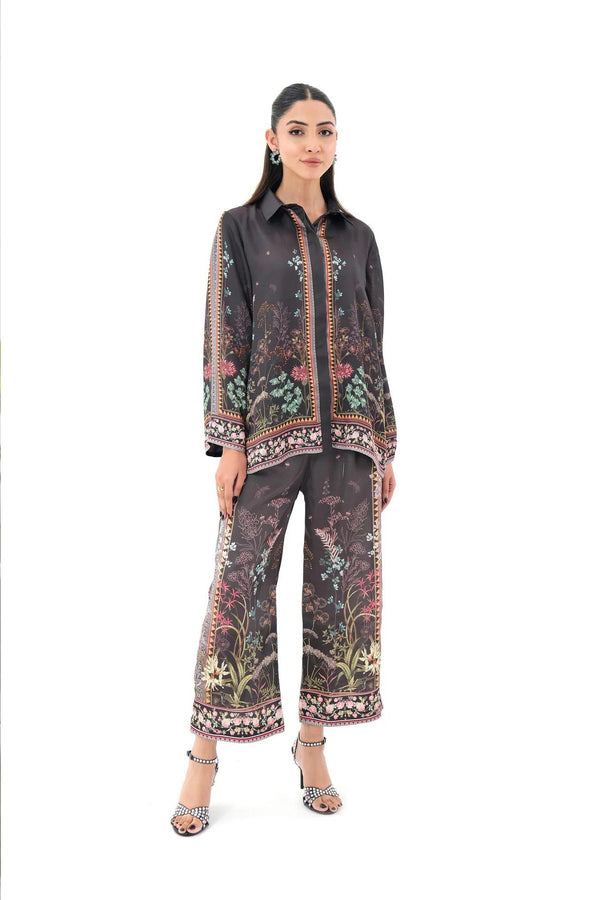 Elegant Women’s Pakistani Co-Ord Palazzo Set – Black Two-Piece Outfit With Floral Prints