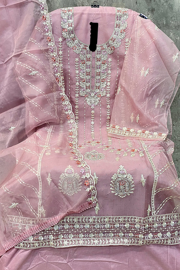 Gorgeous Pink Pakistani Organza Khatli Work Salwar Kameez With Organza Dupatta Embroidery