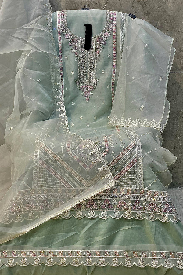 Organza Pakistani Salwar Kameez Pista With Khatli Work & Beautiful Dupatta Work