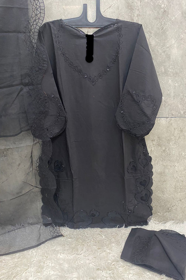 Readymade Black Viscose Silk Pakistani Salwar Kameez With Organza Dupatta Work