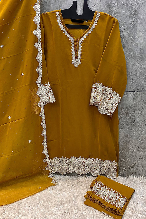 Readymade Outfit Georgette Pakistani Salwar Kameez Lemon With Georgette Dupatta