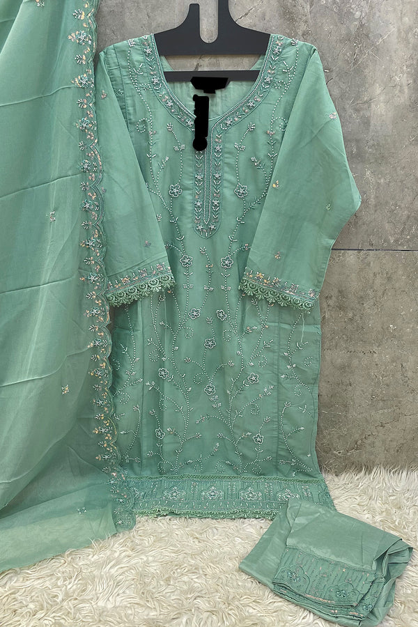 Ready To Wear Star Faux Georgette Pista Coding Work Pakistani Salwar Kameez With Dupatta Work