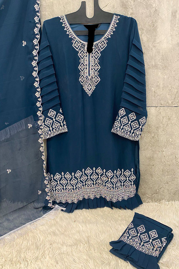 Summer-Ready Pakistani Suit – Full Stitched Rama Georgette Kameez With Beautiful Dupatta