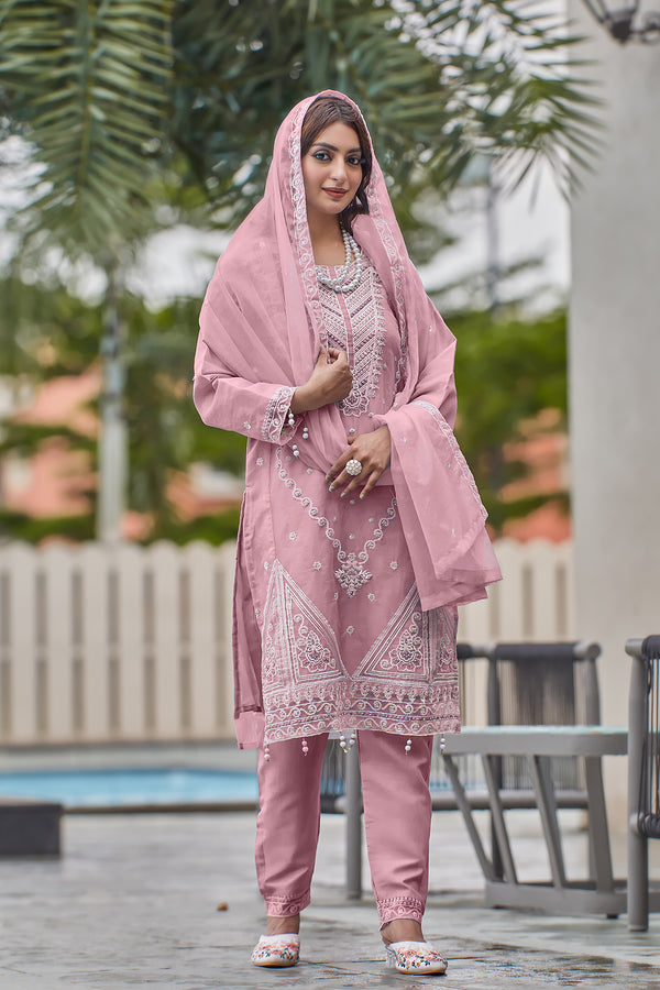 Baby Pink Heavy Organza Embroidered Pakistani Salwar Kameez With Organza Attractive Dupatta Work