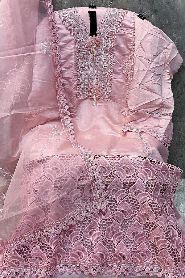 Luxury Pakistani Salwar Kameez Viscose Silk Peach With Organza Dupatta Work