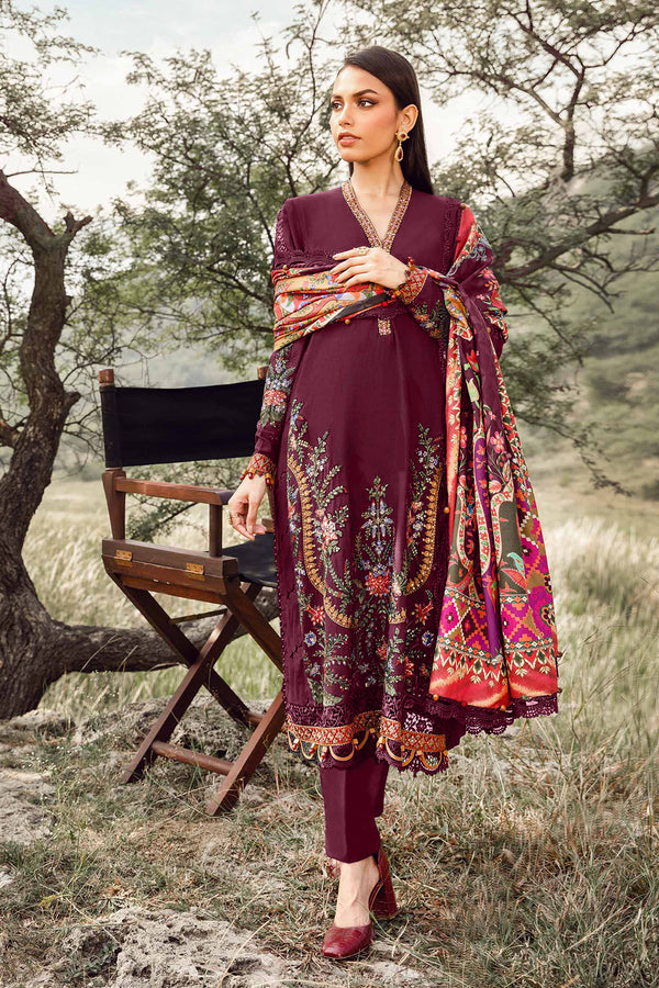 Royal Maroon Elegance: Heavy Rayon Pakistani Suit With Printed Cotton Flair