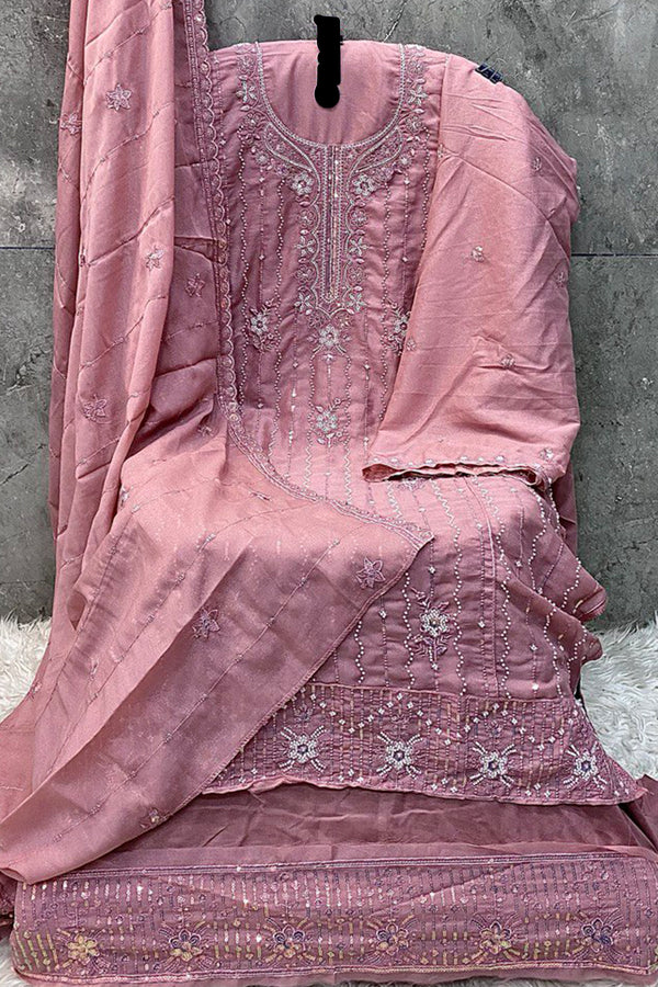 Baby Pink Star Faux Georgette Pakistani Salwar Kameez With Faux Georgette Dupatta Work