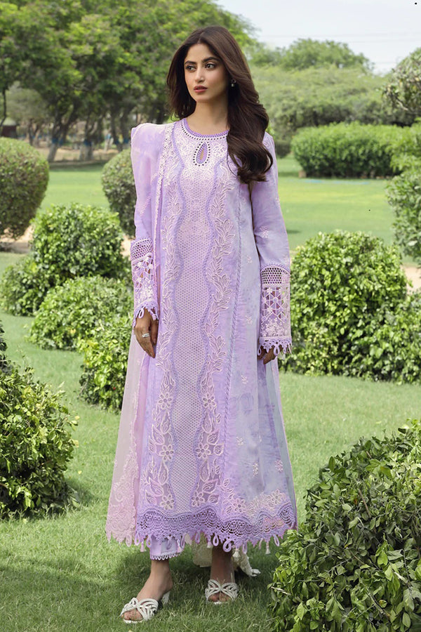 Designer Long Light Lavender Rayon Pakistani Salwar Suit With Stunning Cotton Dupatta In Digital Print