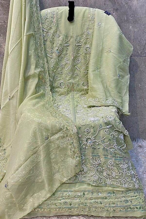 Luxury Star Faux Georgette Pakistani Salwar Kameez Pista With Georgette Dupatta Work