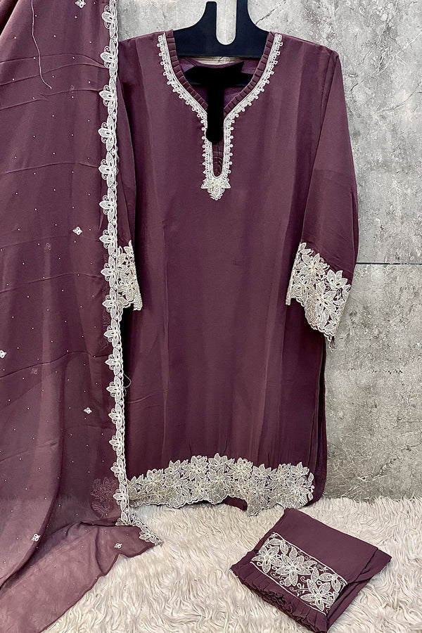 Readymade Outfit Georgette Pakistani Salwar Kameez Wine With Georgette Dupatta
