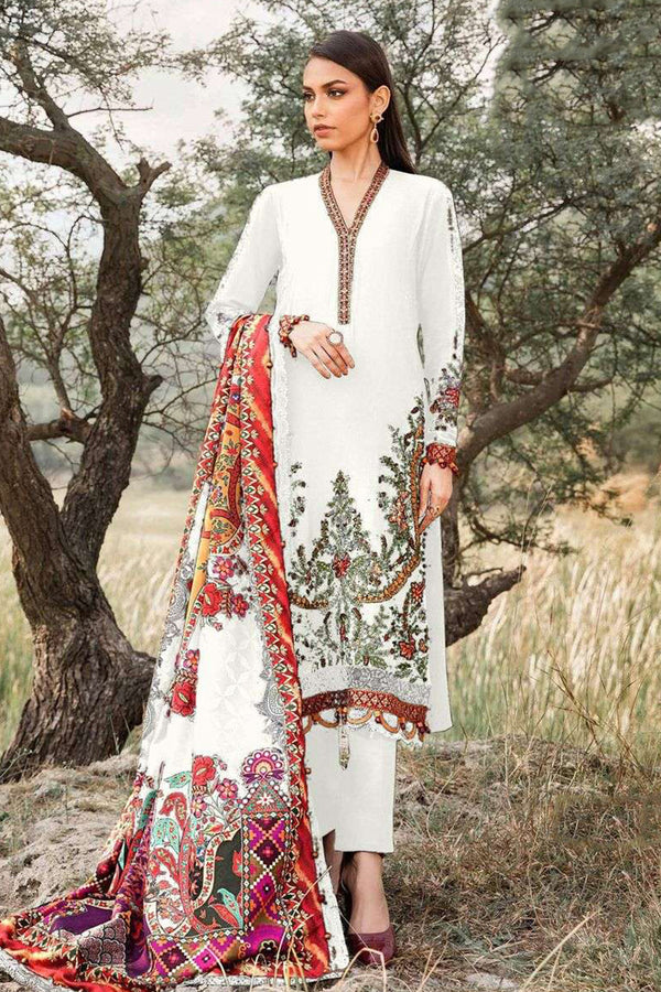 Pearl Perfection: Heavy Rayon Pakistani Salwar Suit in Off White With Printed Cotton Touch