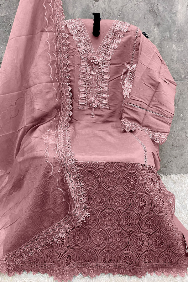 Pakistani Salwar Kameez Charming Pink Imported Korean Fabric With Beautiful Heavy Net Dupatta