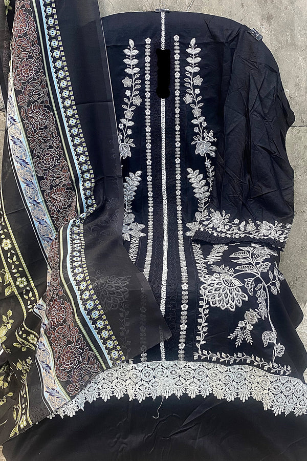 Heavy Rayon Embroidered Black Pakistani Salwar Kameez With Cotton Printed Dupatta