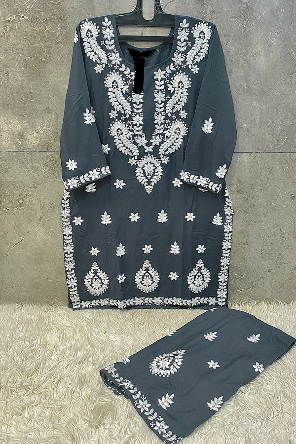Ready To Wear Embroidered Dark Grey Co-Ord Set – Pakistani Festive Style