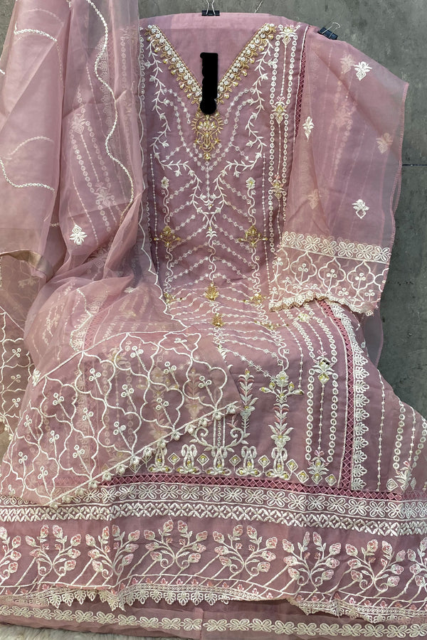 Pakistani Salwar Kameez Handwork Pink Heavy Organza With Pretty Organza Dupatta
