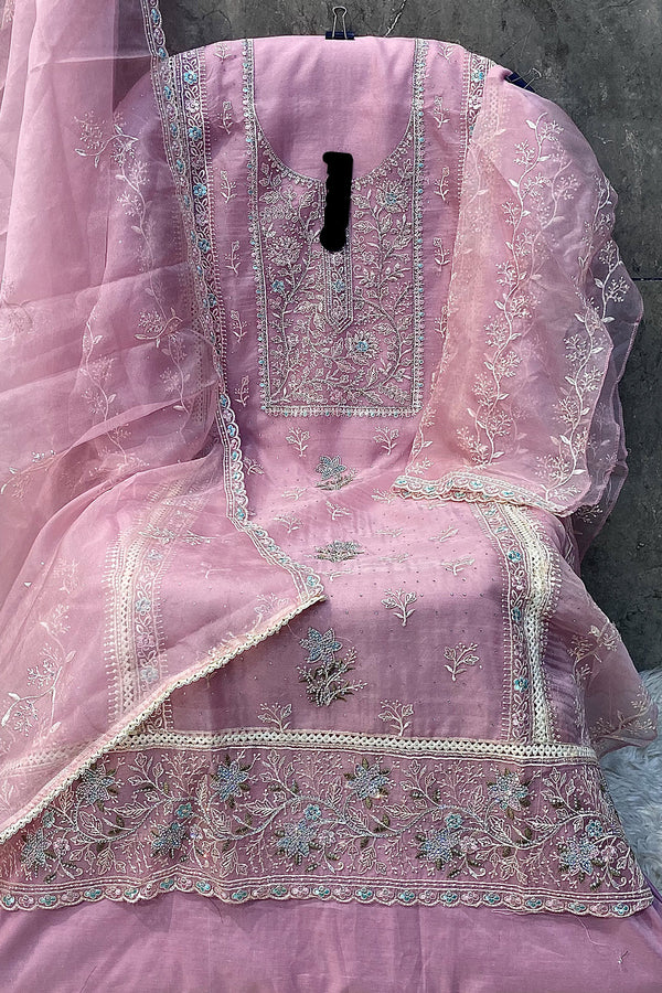 Premium Organza Baby Pink Pakistani Salwar Suit Stone Work With Attractive Embroidery Dupatta Work