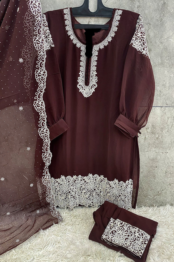 Pakistani Readymade Georgette Coffy Tunic Style Salwar Kameez With Georgette Dupatta Work