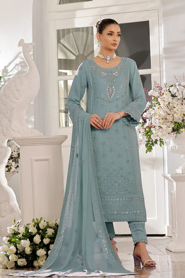 Hoortex Gorgeous Sky Suit – Designer Pakistani Wear With Organza Dupatta