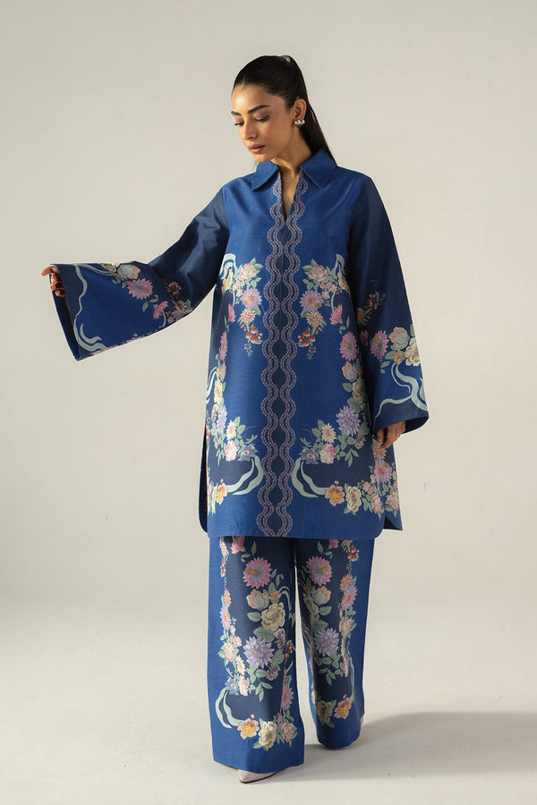 Ready To Wear Navy Blue Front & Back Printed Pakistani Palazzo Set – Imported Cotton Co-Ord