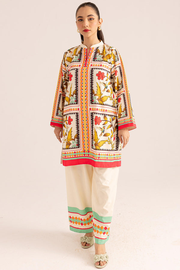 Festive-Ready Cream Pakistani Palazzo Co-Ord Set With Multicolor Traditional Print