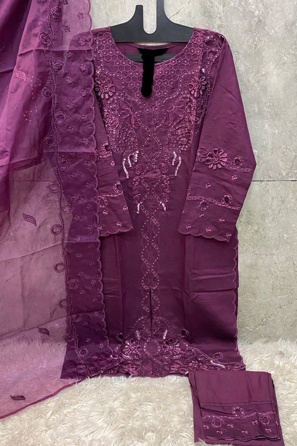 Ready To Wear Wine Pakistani Tunic Premium Viscose with Organza Embroidery Dupatta